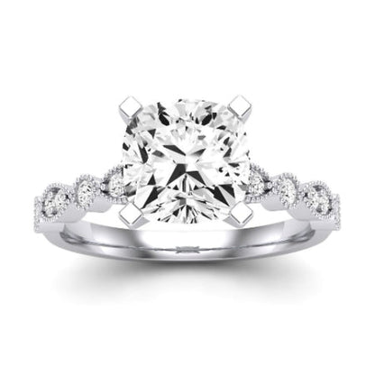 Marigold Moissanite Matching Band Only (does Not Include Engagement Ring) For Ring With Cushion Center whitegold