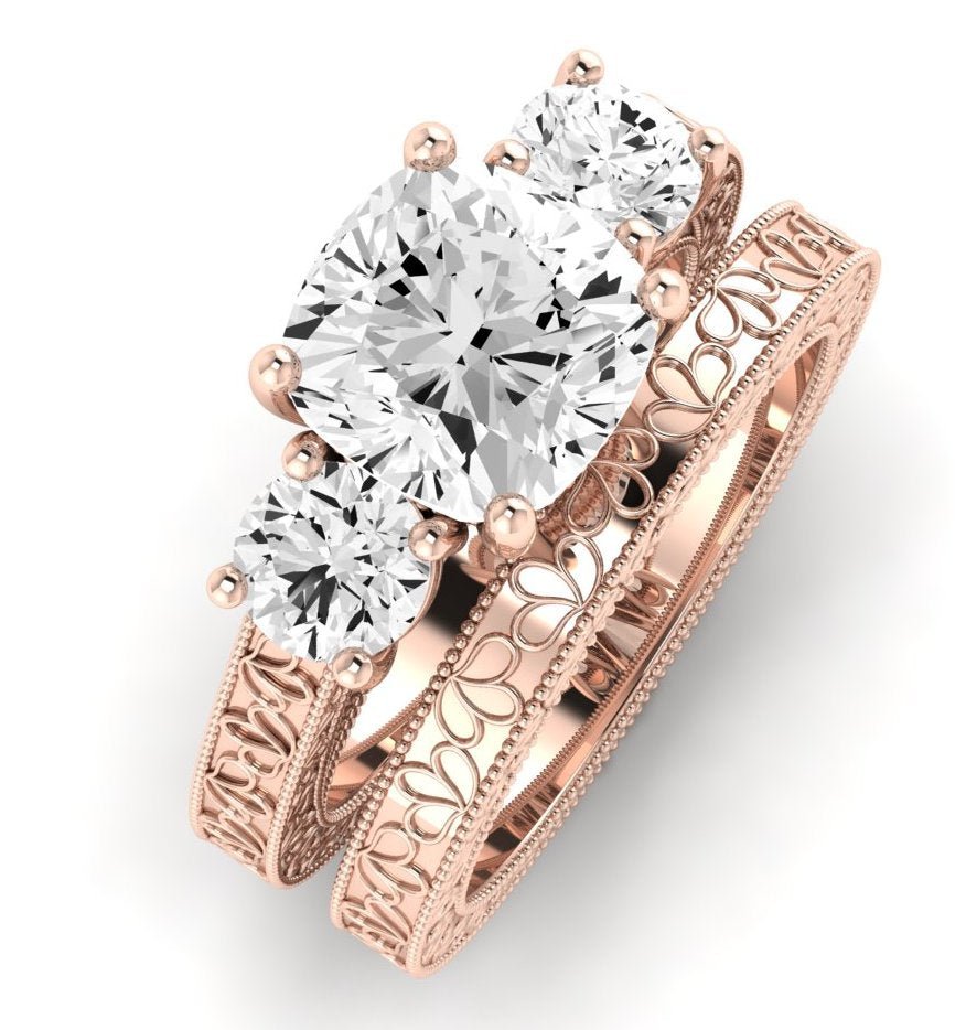 Belladonna Moissanite Matching Band Only (does Not Include Engagement Ring) For Ring With Cushion Center rosegold