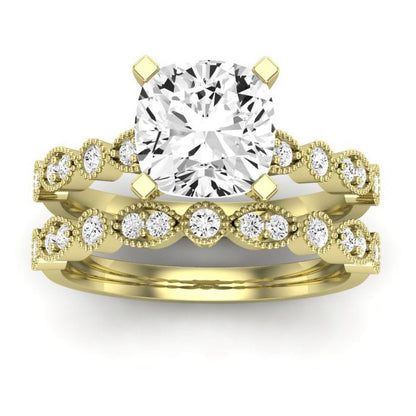Marigold Moissanite Matching Band Only (does Not Include Engagement Ring) For Ring With Cushion Center yellowgold