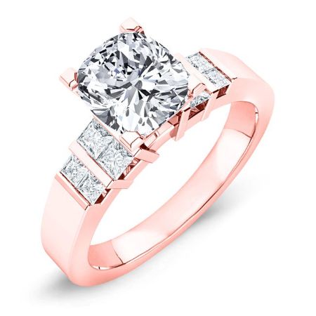 Carnation Moissanite Matching Band Only (engagement Ring Not Included) For Ring With Cushion Center rosegold