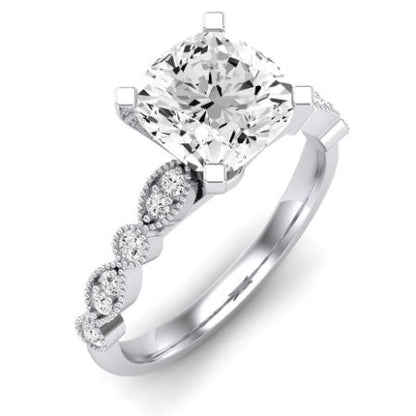 Marigold Moissanite Matching Band Only (does Not Include Engagement Ring) For Ring With Cushion Center whitegold