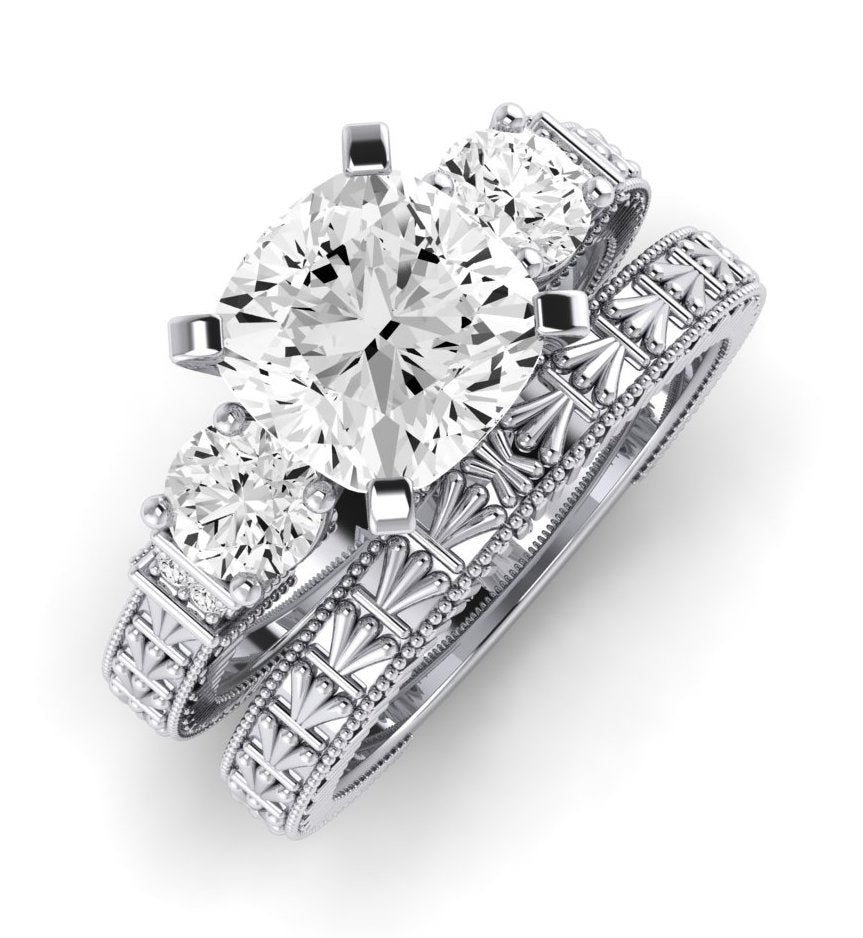 Angelonia Moissanite Matching Band Only (does Not Include Engagement Ring) For Ring With Cushion Center whitegold