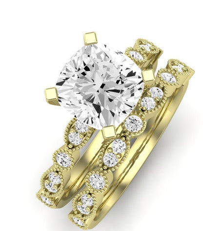 Marigold Moissanite Matching Band Only (does Not Include Engagement Ring) For Ring With Cushion Center yellowgold