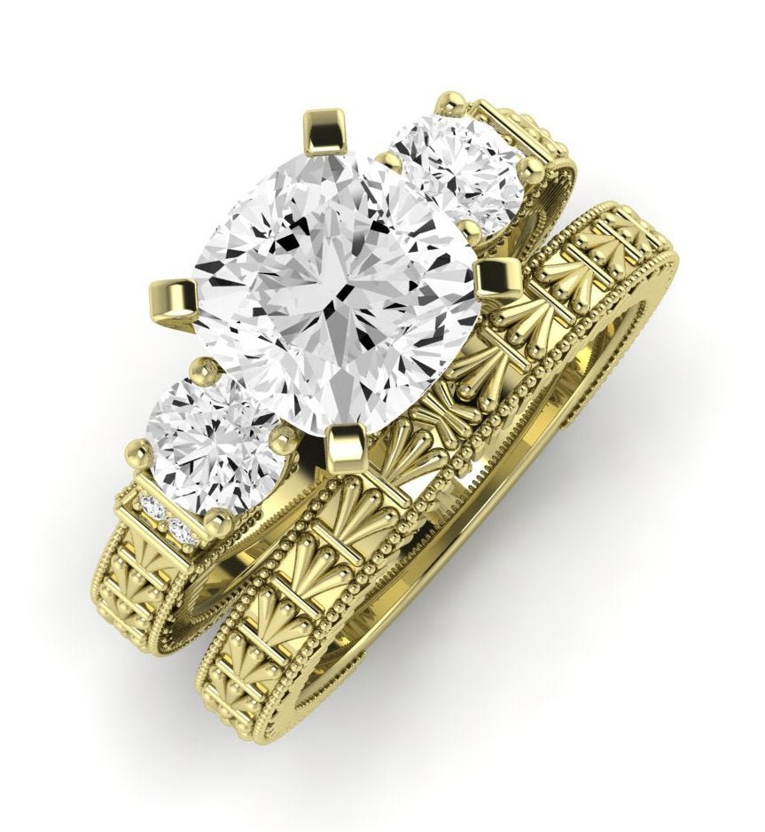 Angelonia Moissanite Matching Band Only (does Not Include Engagement Ring) For Ring With Cushion Center yellowgold
