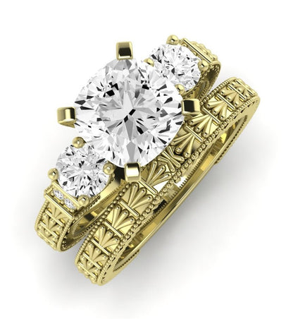 Angelonia Moissanite Matching Band Only (does Not Include Engagement Ring) For Ring With Cushion Center yellowgold