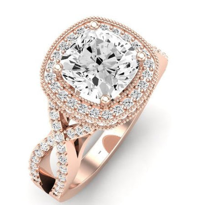 Clover Moissanite Matching Band Only ( Engagement Ring Not Included) For Ring With Cushion Center rosegold
