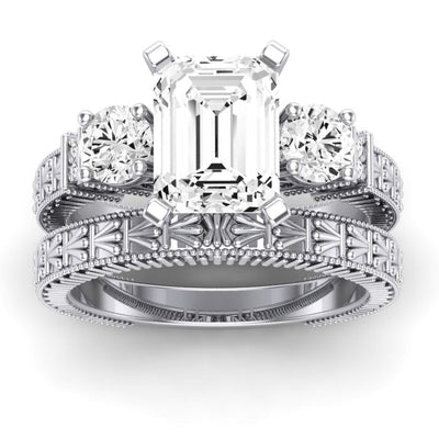Angelonia Moissanite Matching Band Only (does Not Include Engagement Ring) For Ring With Emerald Center whitegold