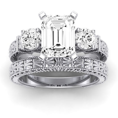 Angelonia Moissanite Matching Band Only (does Not Include Engagement Ring) For Ring With Emerald Center whitegold