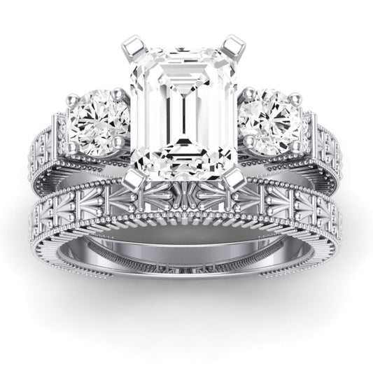 Angelonia Moissanite Matching Band Only (does Not Include Engagement Ring) For Ring With Emerald Center whitegold