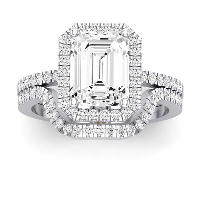 Bergenia Moissanite Matching Band Only (does Not Include Engagement Ring ) For Ring With Emerald Center whitegold
