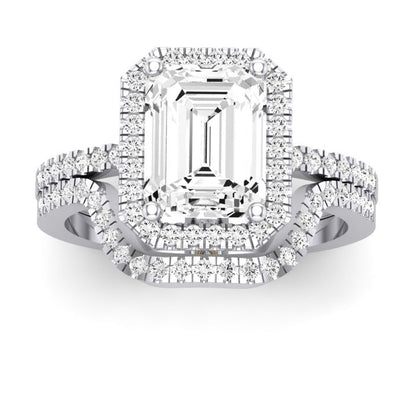 Bergenia Moissanite Matching Band Only (does Not Include Engagement Ring ) For Ring With Emerald Center whitegold