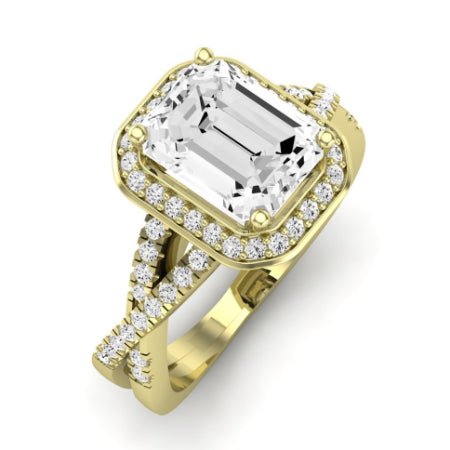 Moonflower Moissanite Matching Band Only ( Engagement Ring Not Included) For Ring With Emerald Center yellowgold