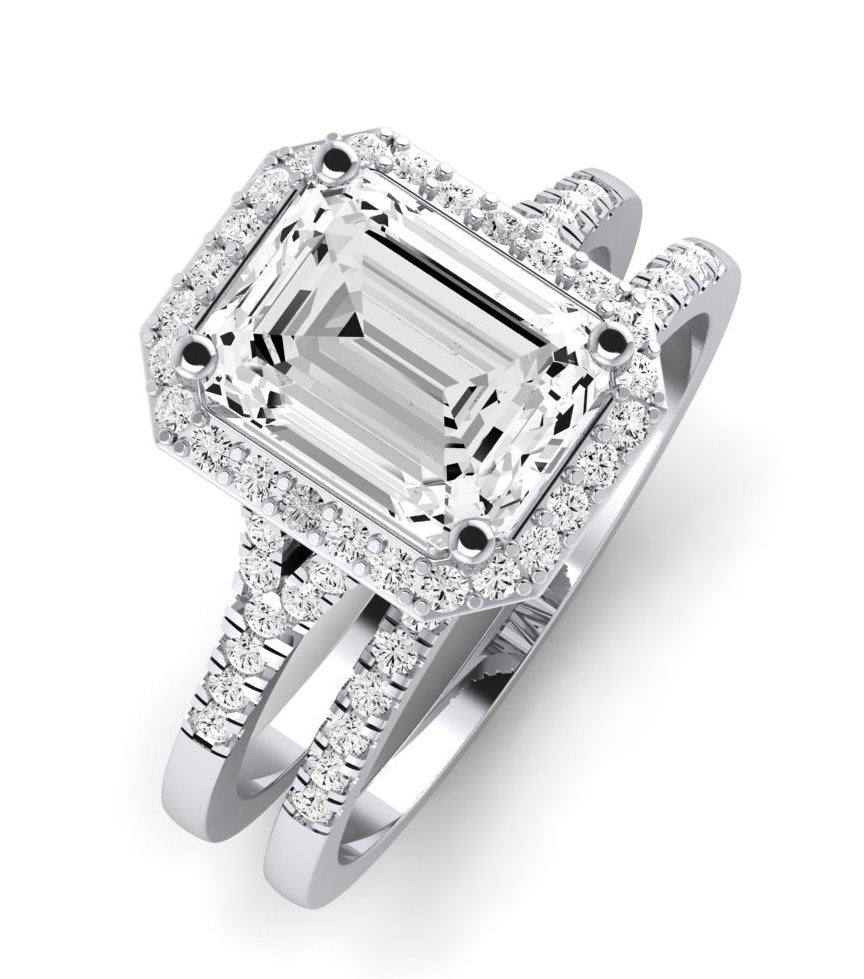 Desert Rose Moissanite Matching Band Only (engagement Ring Not Included) For Ring With Emerald Center whitegold