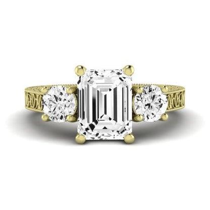 Belladonna Moissanite Matching Band Only (does Not Include Engagement Ring) For Ring With Emerald Center yellowgold