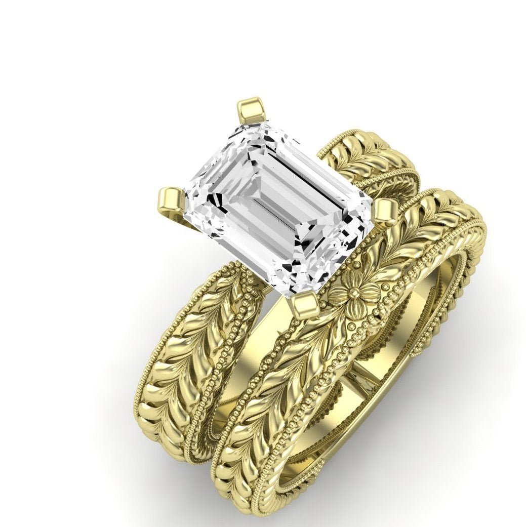 Azalea Moissanite Matching Band Only (does Not Include Engagement Ring) For Ring With Emerald Center yellowgold