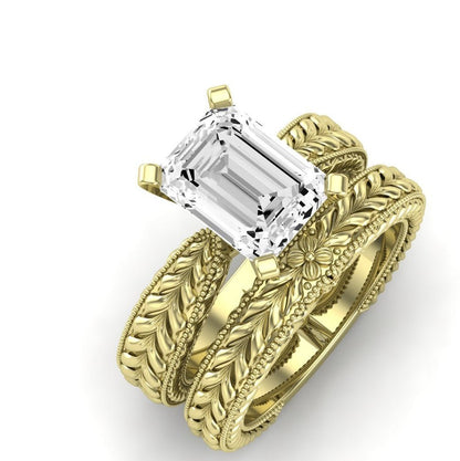Azalea Moissanite Matching Band Only (does Not Include Engagement Ring) For Ring With Emerald Center yellowgold