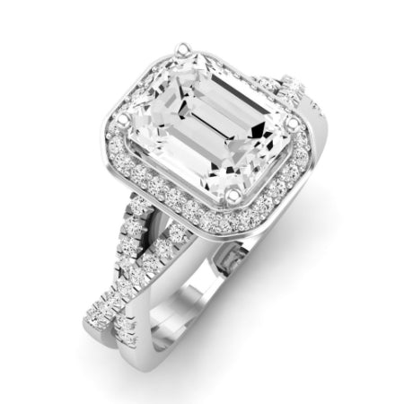 Moonflower Moissanite Matching Band Only ( Engagement Ring Not Included) For Ring With Emerald Center whitegold