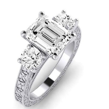 Belladonna Moissanite Matching Band Only (does Not Include Engagement Ring) For Ring With Emerald Center whitegold