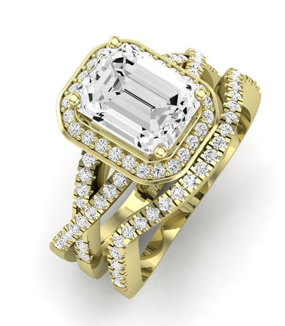 Moonflower Moissanite Matching Band Only ( Engagement Ring Not Included) For Ring With Emerald Center yellowgold