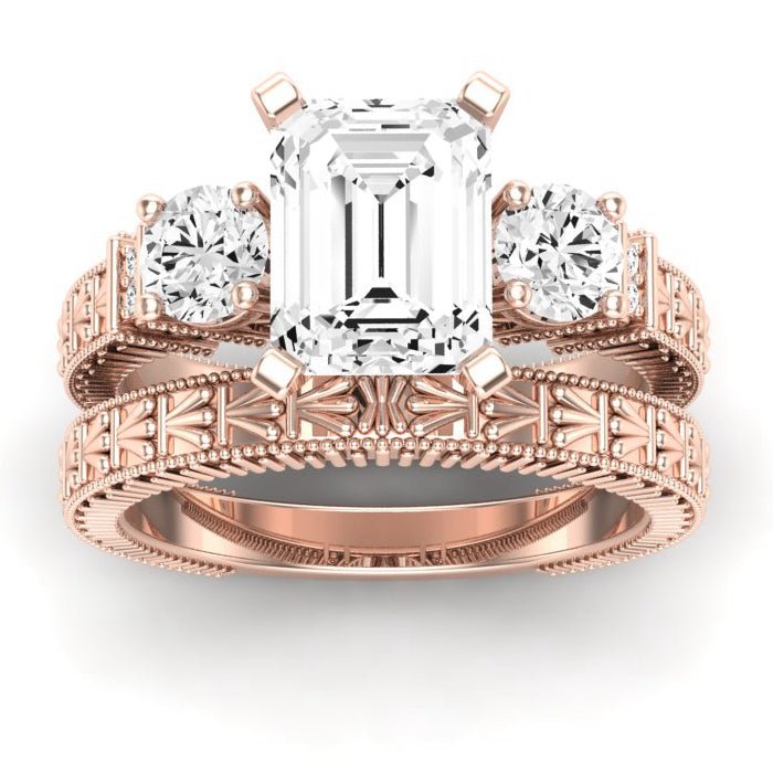 Angelonia Moissanite Matching Band Only (does Not Include Engagement Ring) For Ring With Emerald Center rosegold