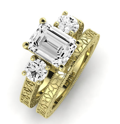Belladonna Moissanite Matching Band Only (does Not Include Engagement Ring) For Ring With Emerald Center yellowgold
