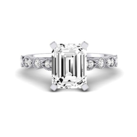 Marigold Moissanite Matching Band Only (does Not Include Engagement Ring) For Ring With Emerald Center whitegold