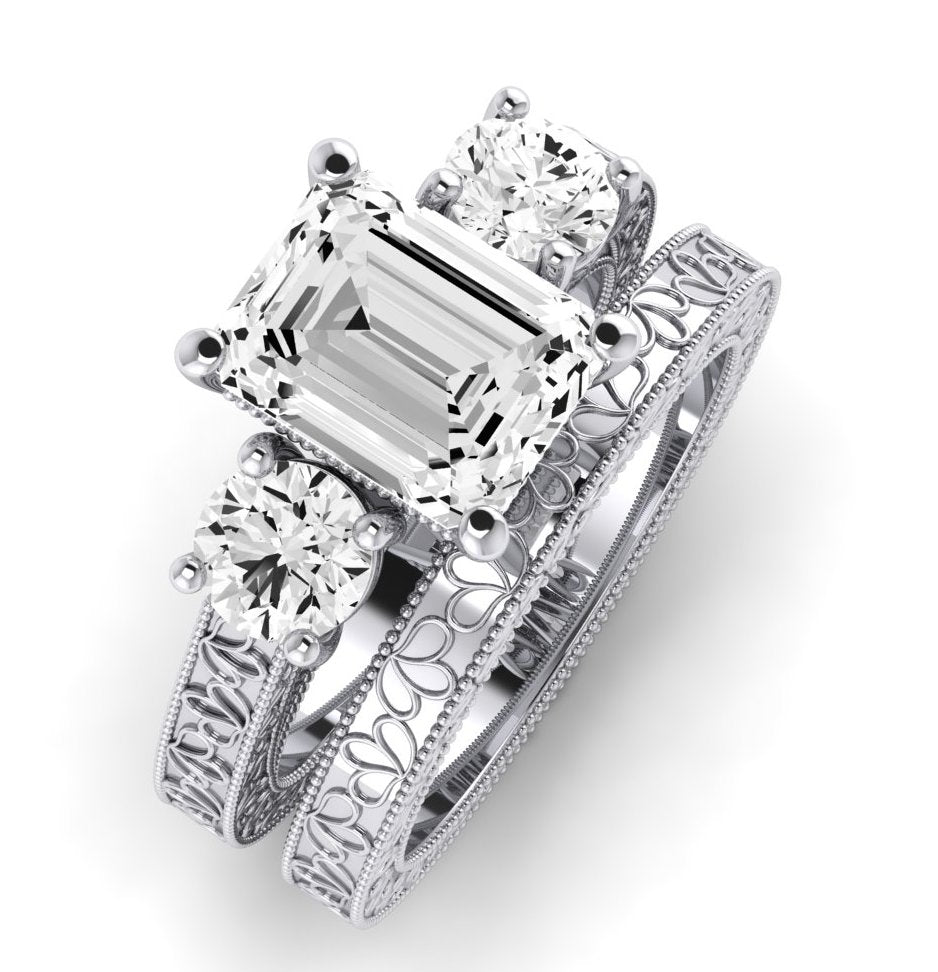 Belladonna Moissanite Matching Band Only (does Not Include Engagement Ring) For Ring With Emerald Center whitegold