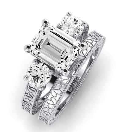 Belladonna Moissanite Matching Band Only (does Not Include Engagement Ring) For Ring With Emerald Center whitegold