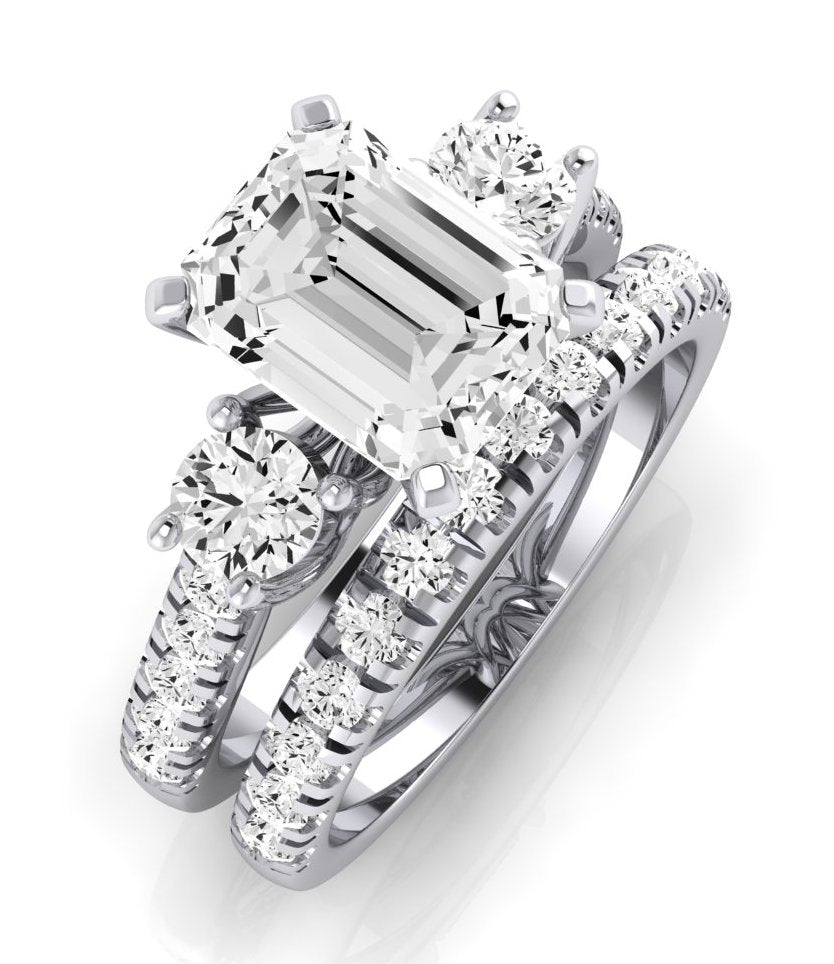 Primrose Moissanite Matching Band Only ( Engagement Ring Not Included) For Ring With Emerald Center whitegold