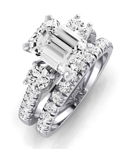 Primrose Moissanite Matching Band Only ( Engagement Ring Not Included) For Ring With Emerald Center whitegold