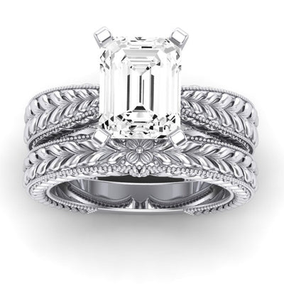 Azalea Moissanite Matching Band Only (does Not Include Engagement Ring) For Ring With Emerald Center whitegold