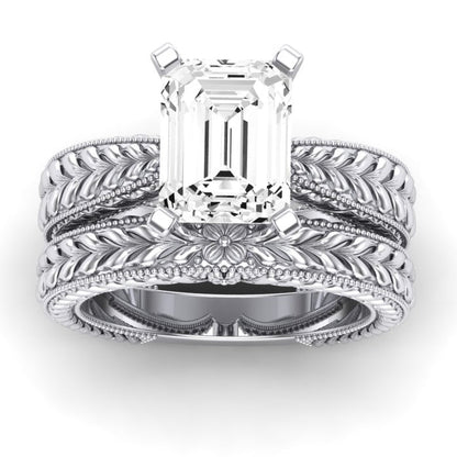 Azalea Moissanite Matching Band Only (does Not Include Engagement Ring) For Ring With Emerald Center whitegold