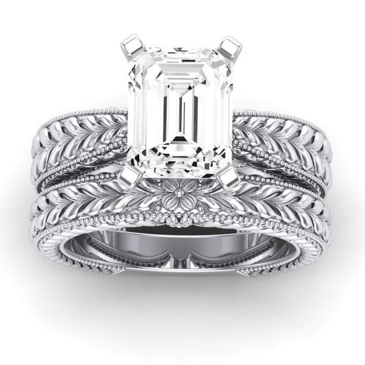 Azalea Moissanite Matching Band Only (does Not Include Engagement Ring) For Ring With Emerald Center whitegold