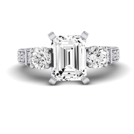 Angelonia Moissanite Matching Band Only (does Not Include Engagement Ring) For Ring With Emerald Center whitegold