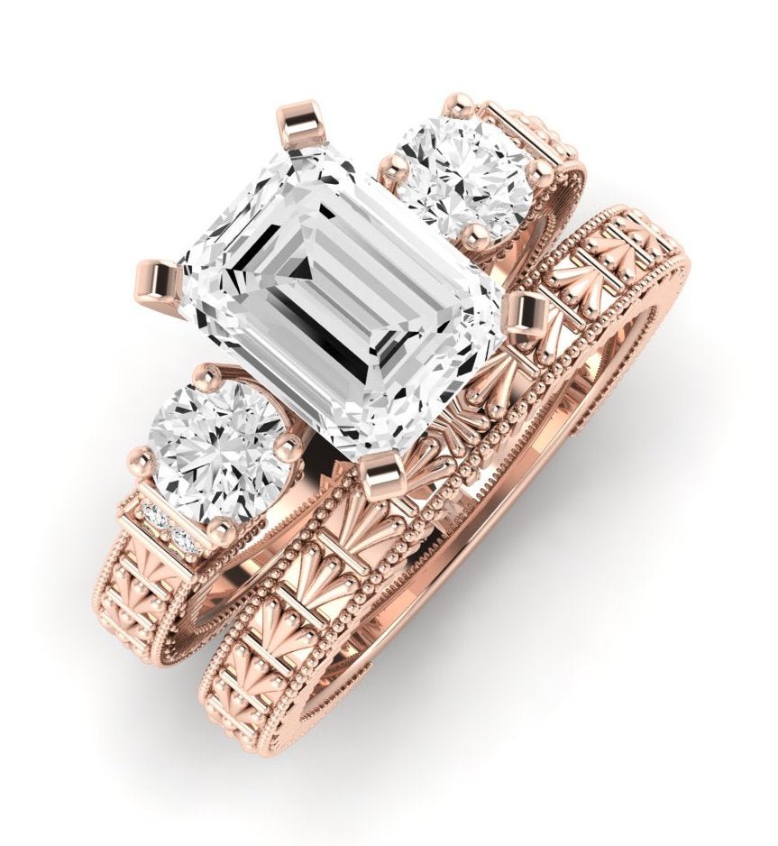 Angelonia Moissanite Matching Band Only (does Not Include Engagement Ring) For Ring With Emerald Center rosegold