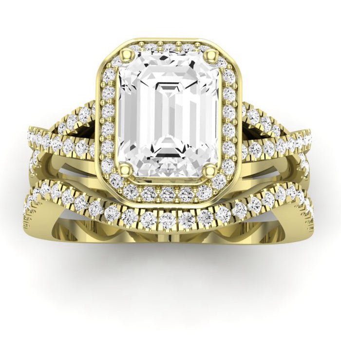 Moonflower Moissanite Matching Band Only ( Engagement Ring Not Included) For Ring With Emerald Center yellowgold