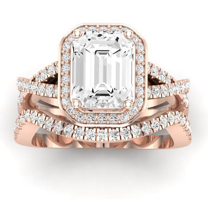 Moonflower Moissanite Matching Band Only ( Engagement Ring Not Included) For Ring With Emerald Center rosegold