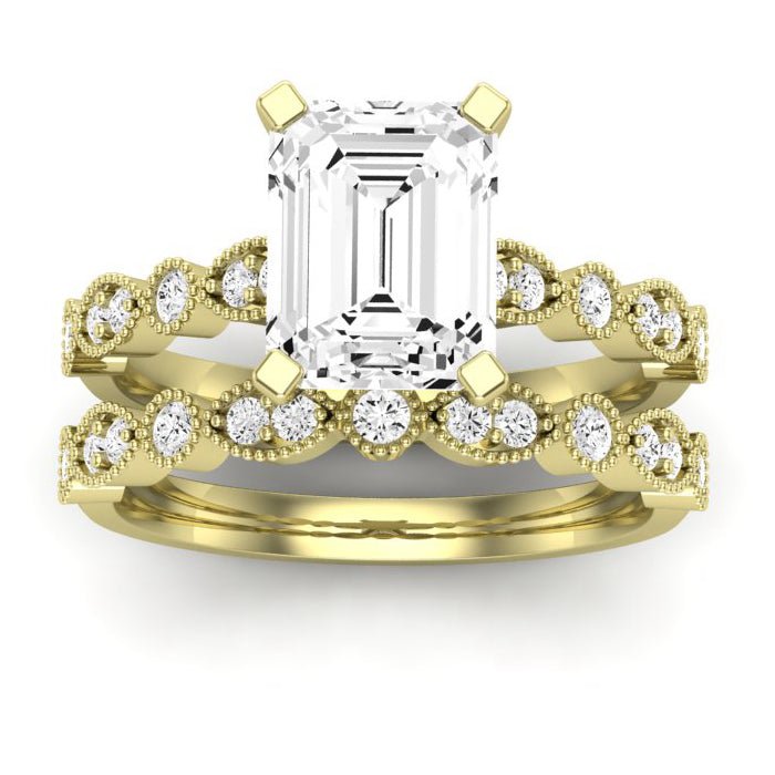 Marigold Moissanite Matching Band Only (does Not Include Engagement Ring) For Ring With Emerald Center yellowgold