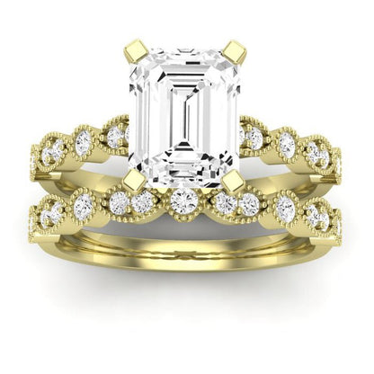 Marigold Moissanite Matching Band Only (does Not Include Engagement Ring) For Ring With Emerald Center yellowgold