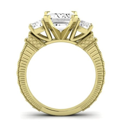Angelonia Moissanite Matching Band Only (does Not Include Engagement Ring) For Ring With Emerald Center yellowgold