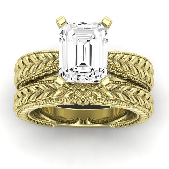 Azalea Moissanite Matching Band Only (does Not Include Engagement Ring) For Ring With Emerald Center yellowgold
