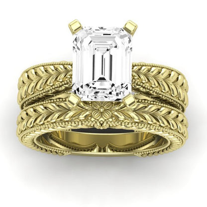 Azalea Moissanite Matching Band Only (does Not Include Engagement Ring) For Ring With Emerald Center yellowgold