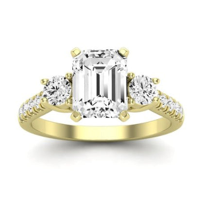 Primrose Moissanite Matching Band Only ( Engagement Ring Not Included) For Ring With Emerald Center yellowgold