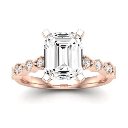 Marigold Moissanite Matching Band Only (does Not Include Engagement Ring) For Ring With Emerald Center rosegold