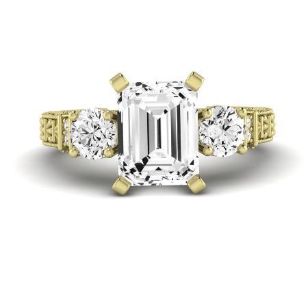 Angelonia Moissanite Matching Band Only (does Not Include Engagement Ring) For Ring With Emerald Center yellowgold