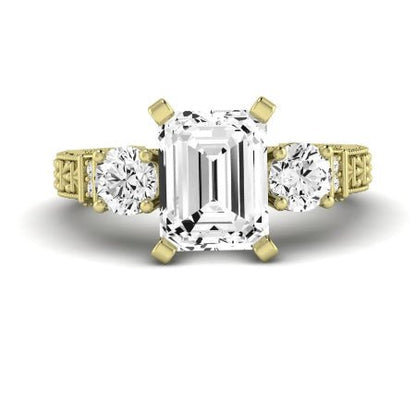 Angelonia Moissanite Matching Band Only (does Not Include Engagement Ring) For Ring With Emerald Center yellowgold