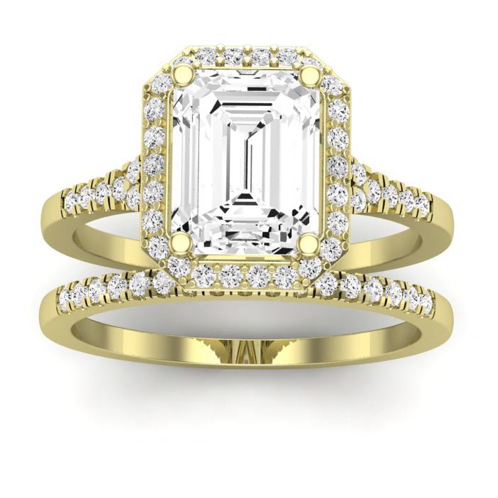 Desert Rose Moissanite Matching Band Only (engagement Ring Not Included) For Ring With Emerald Center yellowgold