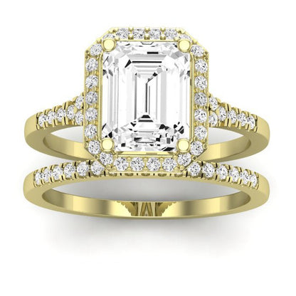 Desert Rose Moissanite Matching Band Only (engagement Ring Not Included) For Ring With Emerald Center yellowgold