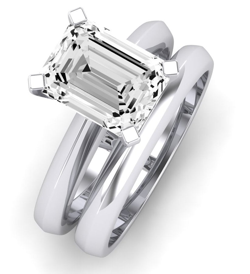Senna Moissanite Matching Band Only ( Engagement Ring Not Included) For Ring With Emerald Center whitegold