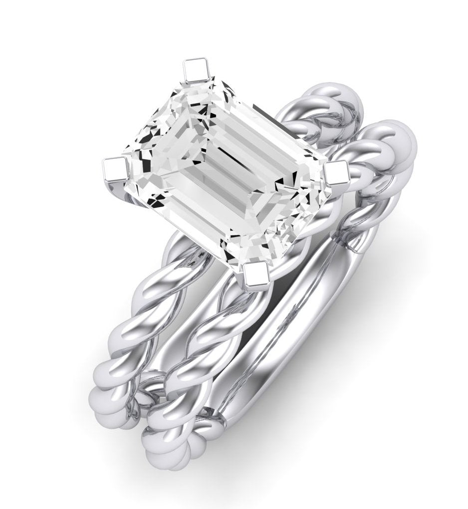 Balsam Moissanite Matching Band Only ( Engagement Ring Not Included)   For Ring With Emerald Center whitegold